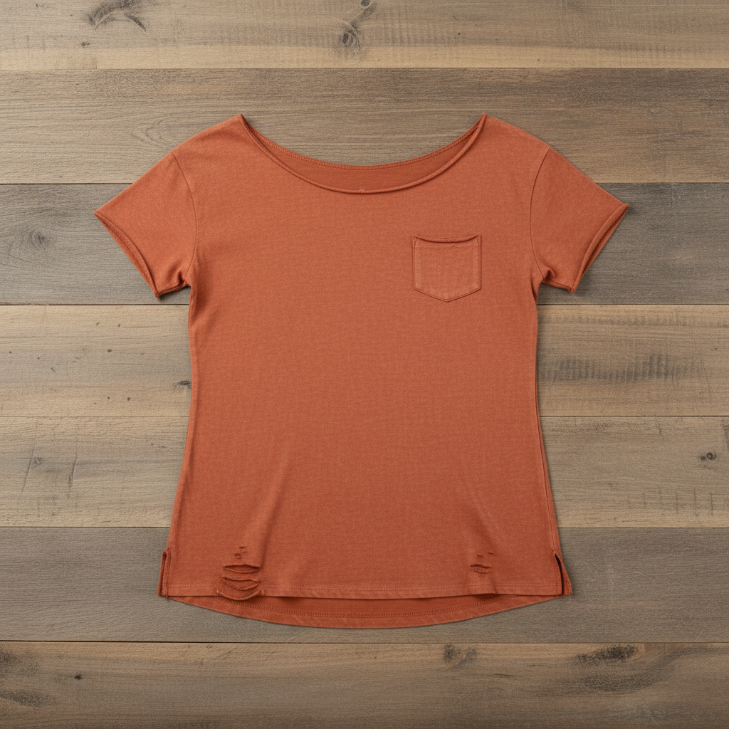 Ripped Pocket T – Rust Flat Lay
