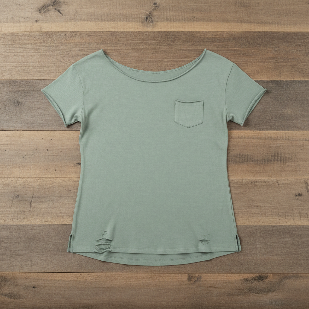 Ripped Pocket T – Sage Green Flat Lay