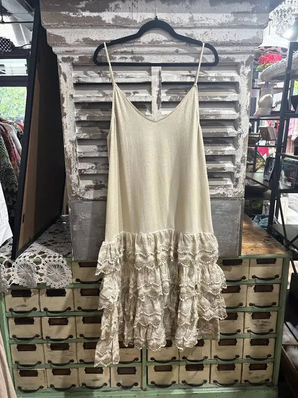 Rare Bird Distressed Ruffled Slip Dress  Tea Stain
