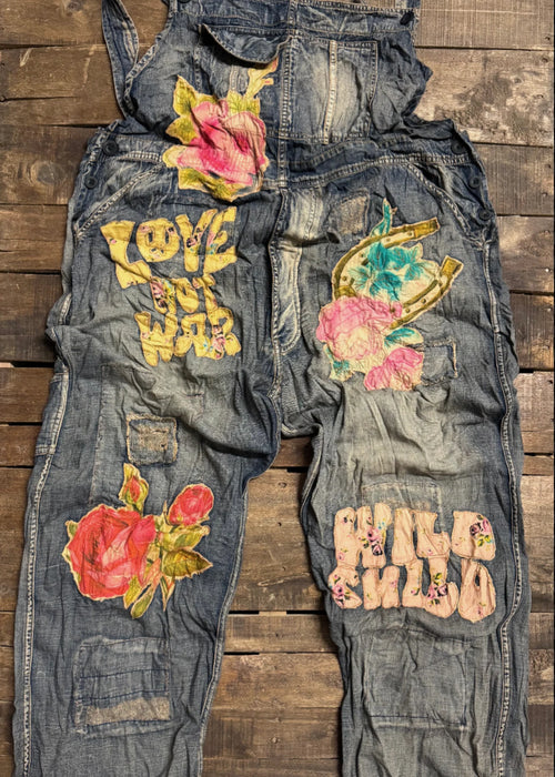 House of Jaded Gypsy Sun Faded Trail Overalls - Love