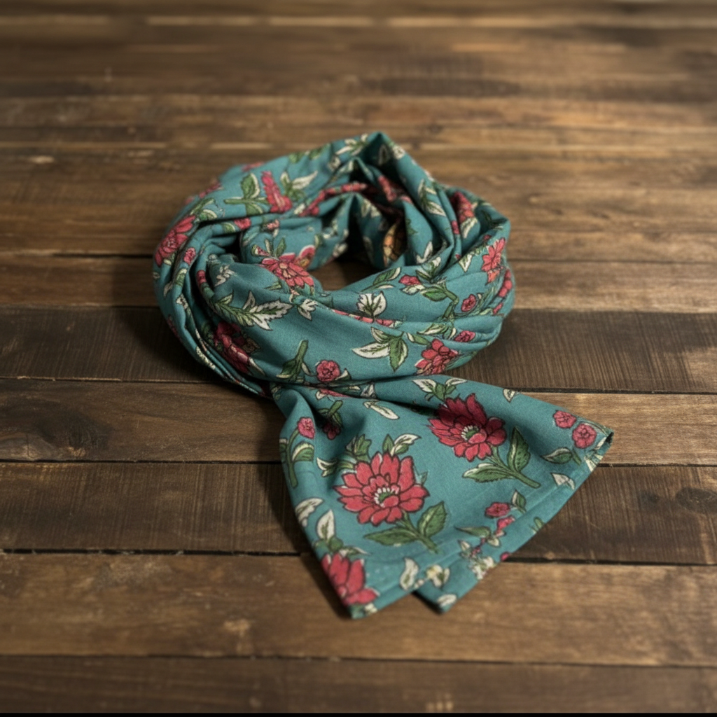 Teal Floral Scarf