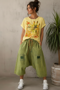 Yellow Dragonfly Tee with Olive Harem Pants